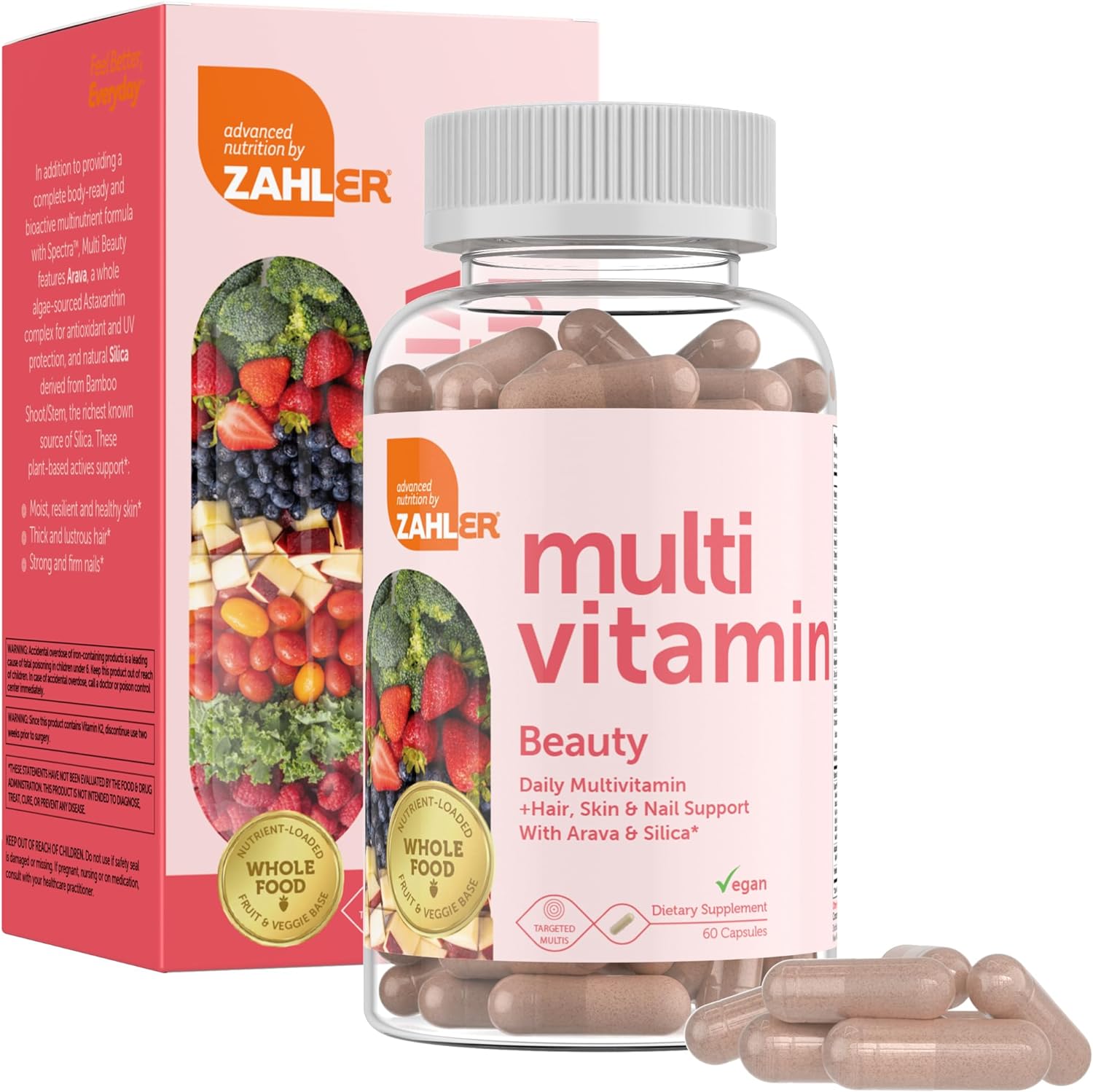 Zahler Multivitamin Beauty, Daily Multivitamin +Skin Hair and Nails Support, Multivitamin for Women and Men with Iron, Certified Kosher, 60 Capsules