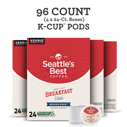 Seattle's Best Coffee K-Cup Coffee Pods—Medium Roast Coffee—Breakfast Blend for Keurig Brewers, 100% Arabica—4 boxes (96 pods total)