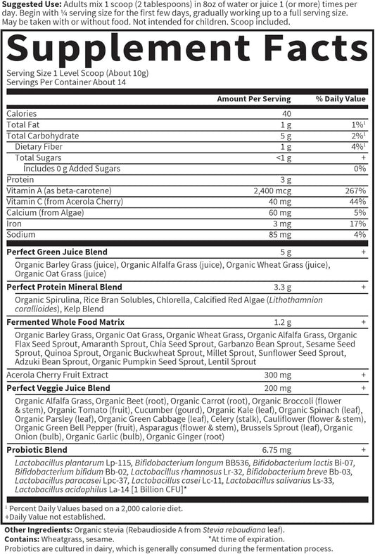 Garden Of Life Perfect Food Super Green Formula - 14 Servings | 45 Superfoods, Greens, Fruit & Veggie Juice Superfood Powder Supplement, Probiotics & Organic Spirulina For Digestion & Immune Health