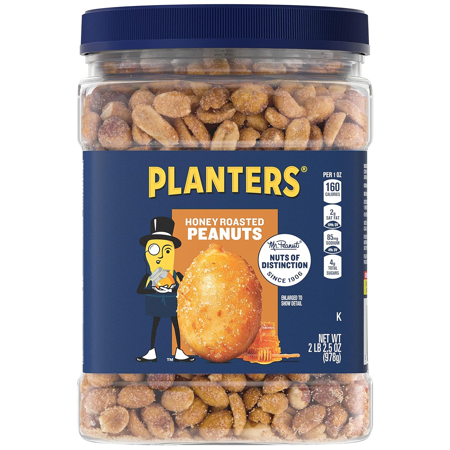 Planters Honey Roasted Peanuts, Sweet And Salty Snacks, Plant-Based Protein 34.5Oz (1 Jar)