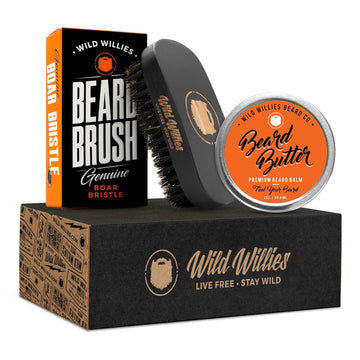 Wild Willies Beard Brush & Beard Balm Leave-In Conditioner Kit, Boar Bristles, Travel Size, Ergonomically-Designed Handle, Promotes Fast Beard Growth & Removes Itch