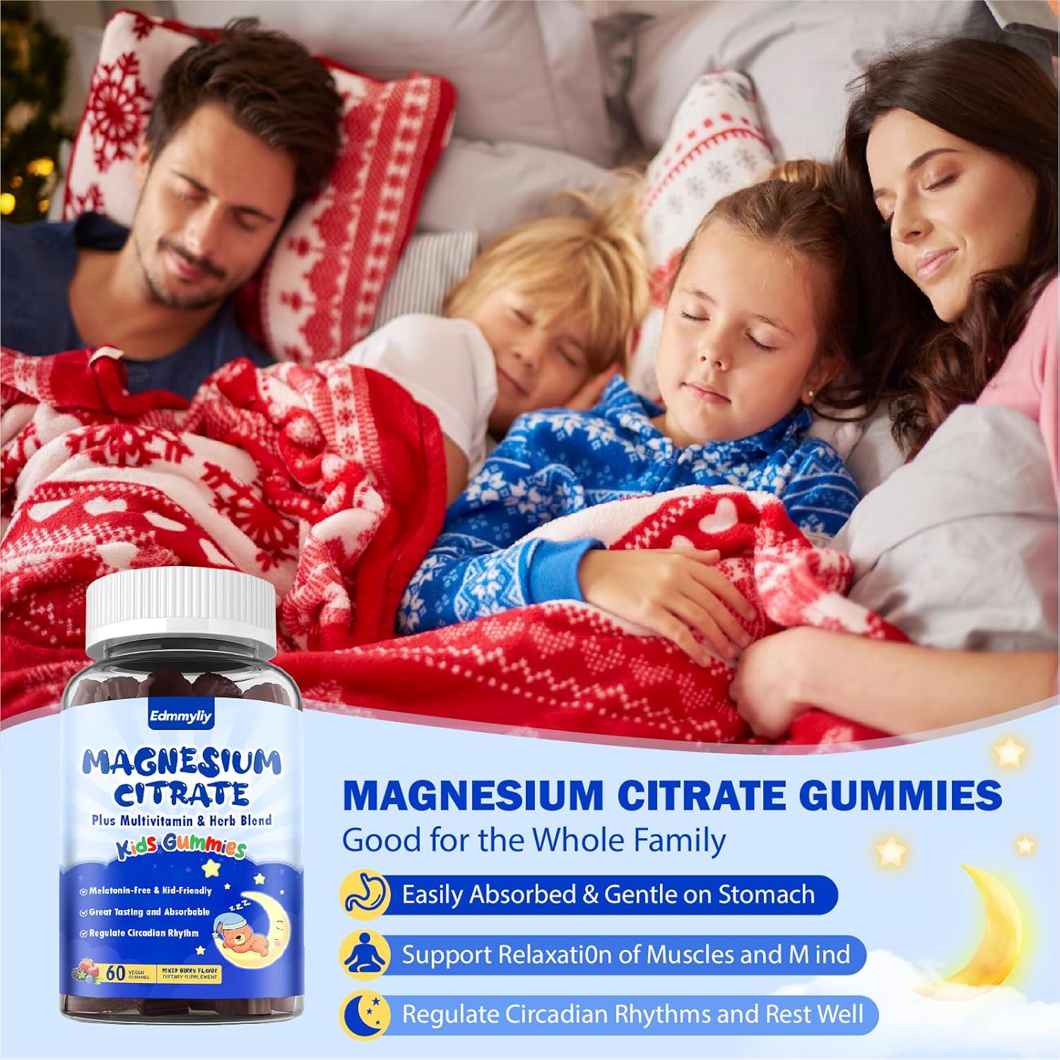 Edmmyliy Magnesium Gummies For Kids 4+ - Sugar Free Magnesium Citrate Supplement With L-Theanine, Calcium And Vitamin A, C, D3 & K2 - Supports Zzz, Bone & Muscle : Health & Household