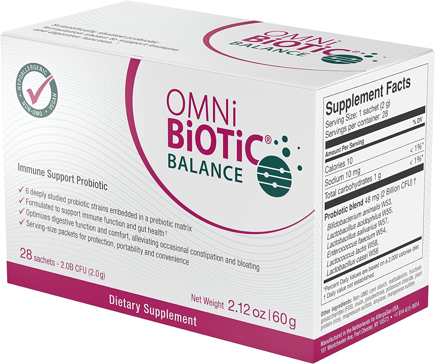 OMNi BiOTiC Balance Probiotic Immune Support - Bifidobacterium & Lactobacillus - Hypoallergenic - Immune Booster Supplement for Men and Women - Non-GMO (28 Daily Packets) : Health & Household
