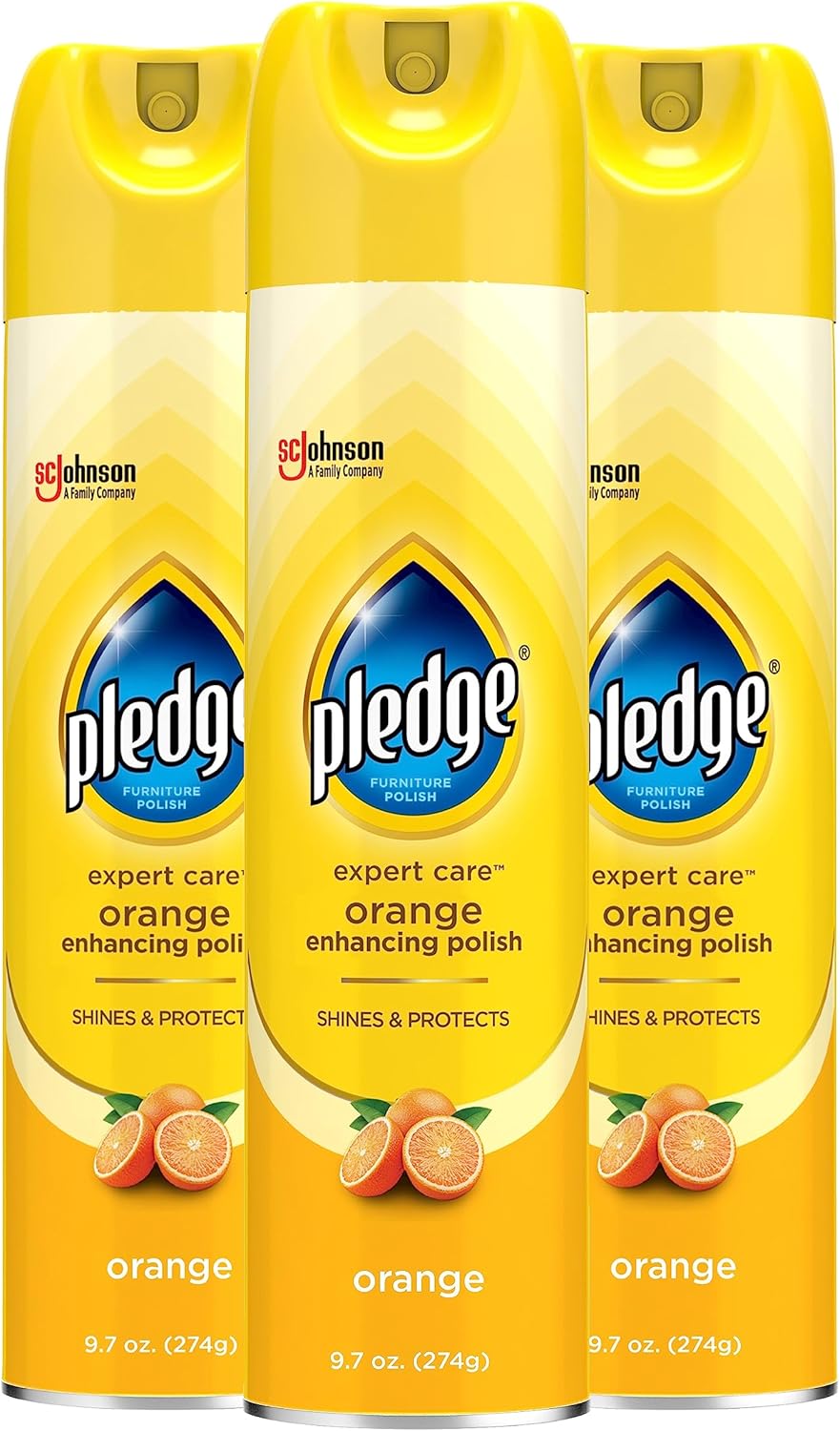 Pledge Expert Care Furniture Polish Spray, Works On Wood, Granite, And Leather, Shine And Protect Furniture Cleaner, Orange, 9.7 Oz, Pack Of 3