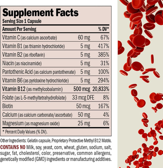 Andrew Lessman Vitamin B12 500 720 Capsules - Absorption-Protected Methylcobalamin (Natural Coenzyme Vitamin B12), Essential For Energy And Stress Support, Plus B-Complex, Easy To Swallow Capsules