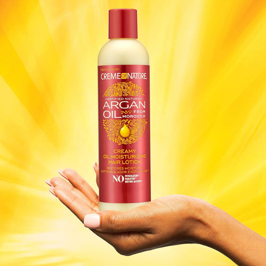 Creme of Nature, Argan Oil Hair Lotion, Creamy Oil Mousturizer to Help Restore Moisture and Add Shine, 8.45 Fl Oz