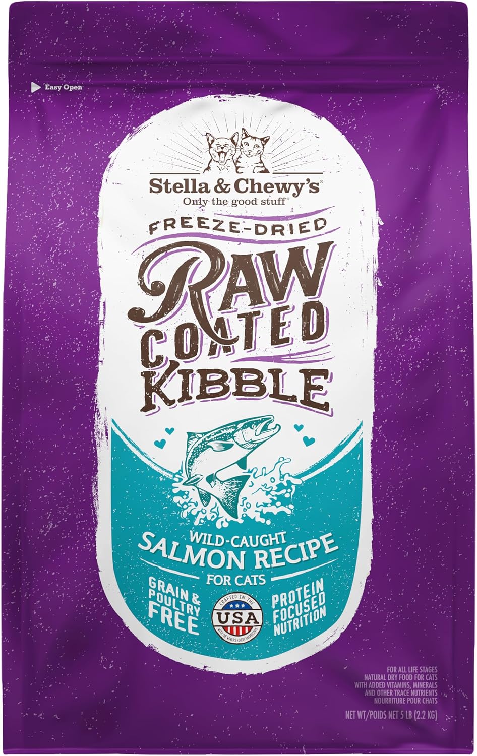 Stella & Chewy'S Raw Coated Premium Kibble Cat Food – Grain Free, Protein Rich Meals – Wild Caught Salmon Recipe – 5 Lb. Bag