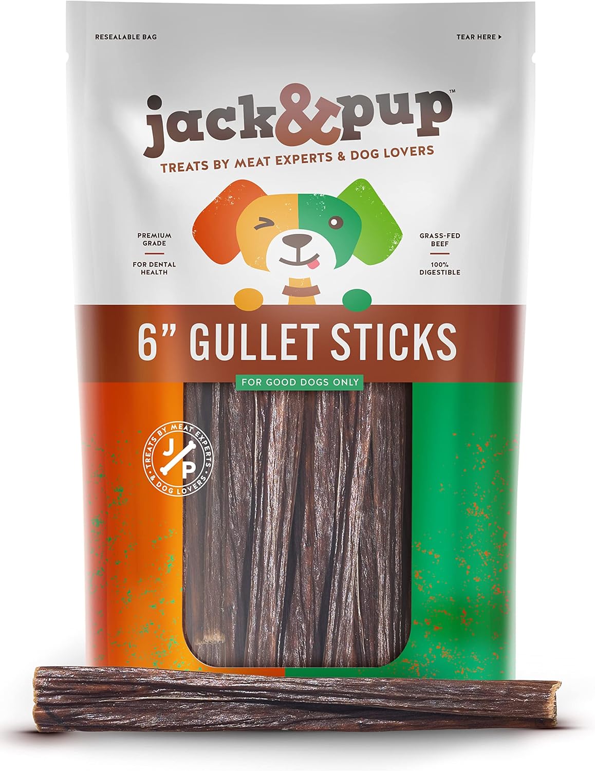 Jack&Pup 6-inch Gullet Sticks for Dogs – Odor Free Joint Health Support Dog Chews – Fresh and Savory Beef Gullet Sticks - Naturally Rich in Glucosamine and Chondroitin (40 Pack)