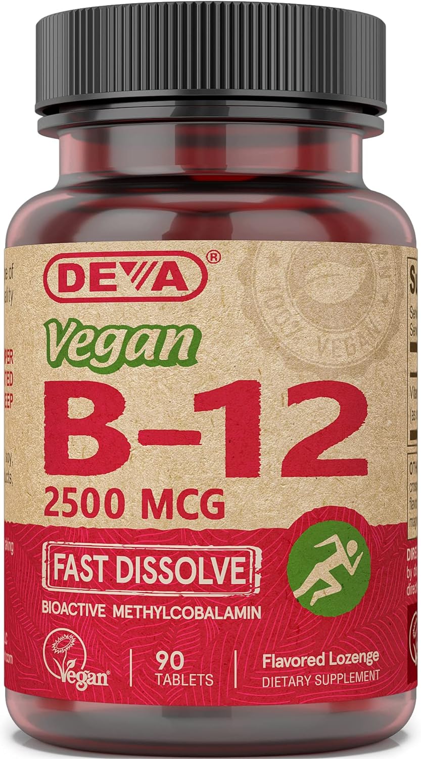 Deva Vegan Vitamins B-12, High Potency 2500 Mcg B12, Fast Dissolve, Sublingual, 90 Tablets (Pack Of 3)