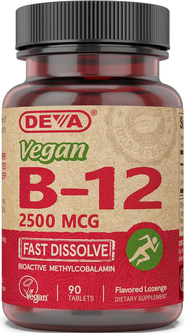 Deva Vegan Vitamins B-12, High Potency 2500 Mcg B12, Fast Dissolve, Sublingual, 90 Tablets (Pack Of 3)