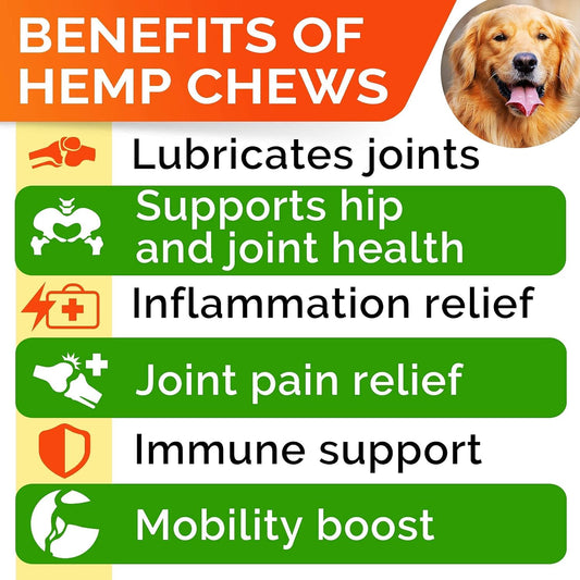 Hemp Chews for Dogs - Glucosamine Chondroitin for Dogs Joint Pain Relief with Hemp Oil, Hip & Joint Supplement Dogs, MSM Turmeric for Dogs Mobility, Dog Joint Supplement, Hemp Dog Treats Joints Health