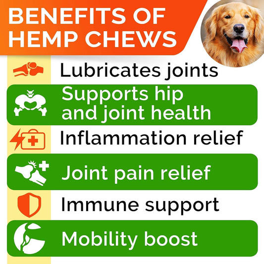 Hemp Chews For Dogs - Glucosamine Chondroitin For Dogs Joint Pain Relief With Hemp Oil, Hip & Joint Supplement Dogs, Msm Turmeric For Dogs Mobility, Dog Joint Supplement, Hemp Dog Treats Joints Health