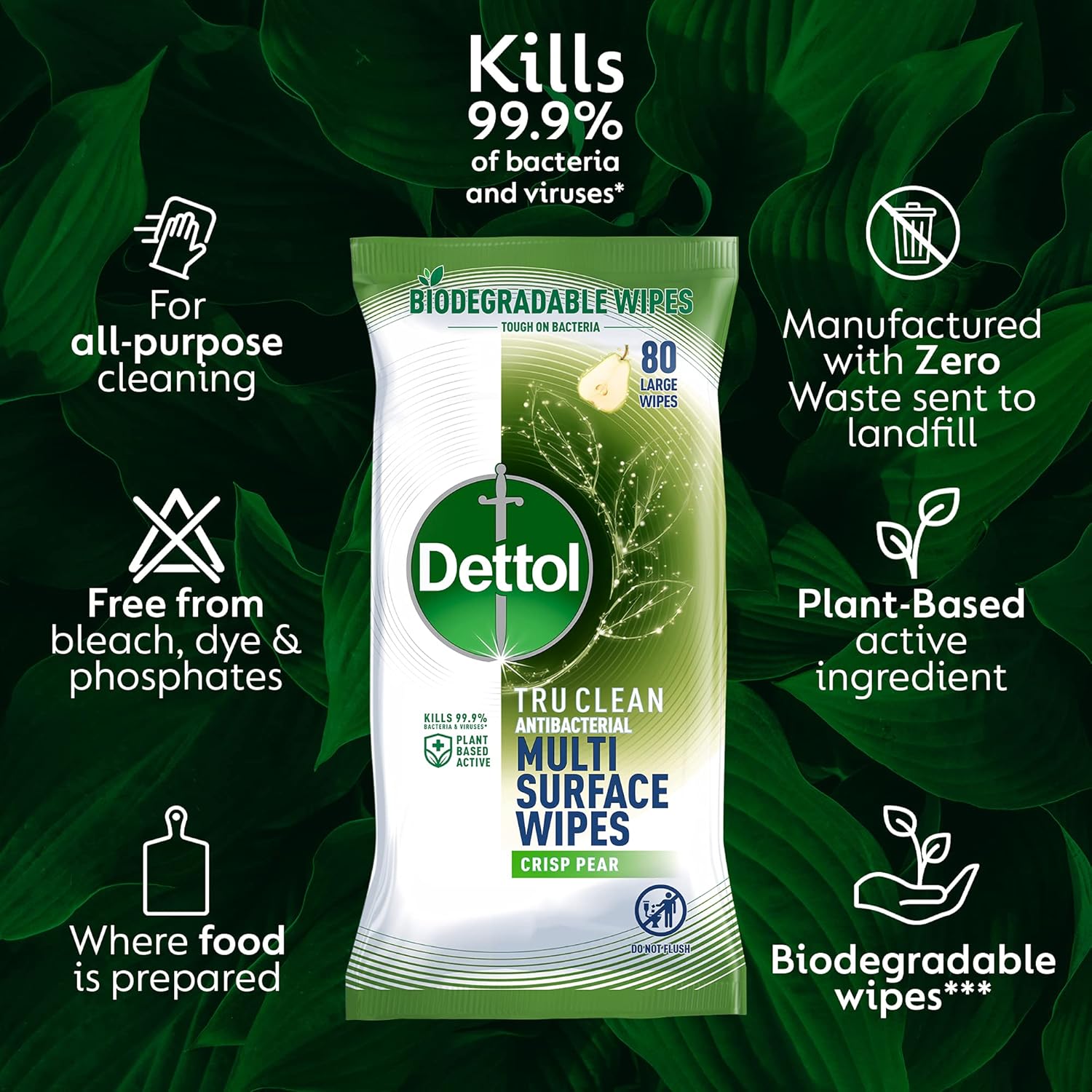 Dettol Tru Clean Crisp Pear Wipes 4x80s : Amazon.co.uk: Grocery