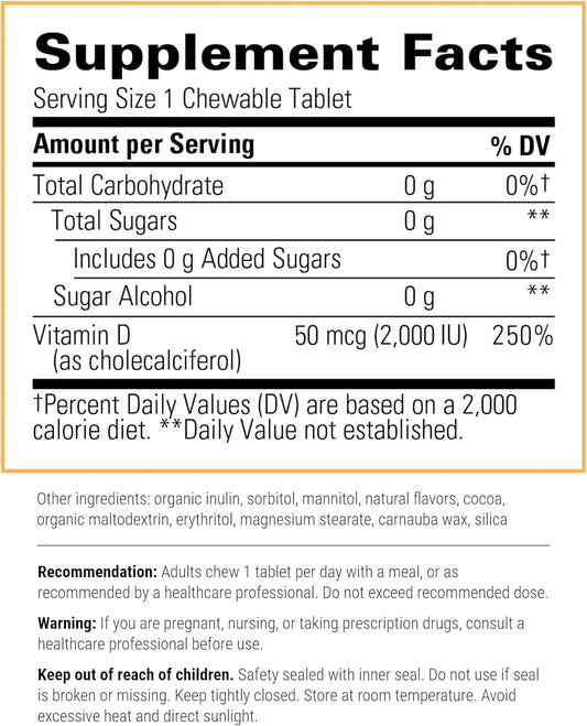 Integrative Therapeutics Vitamin D3 50 Mcg (2,000 Iu) - Immune System And Bone Health Support Supplement* - Gluten Free - Dairy Free - Chocolate Flavored - 120 Chewable Tablets