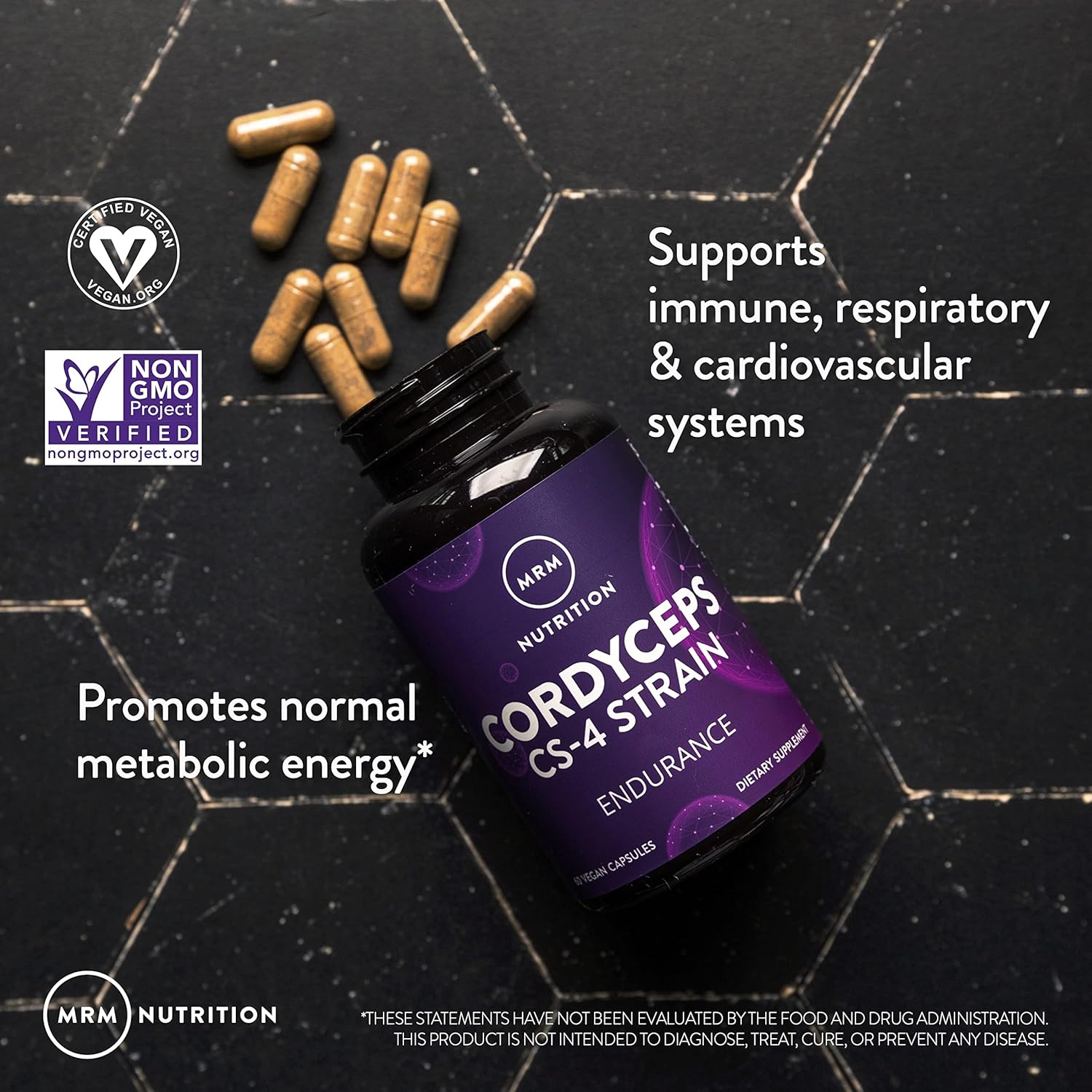 MRM Nutrition Cordyceps | CS-4 Strain | Endurance | Adaptogens | Mushrooms | Energy + Endurance | Vegan | 60 Servings