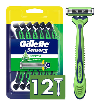 Gillette Sensor3 Sensitive Men'S Disposable Razor, 12 Razors