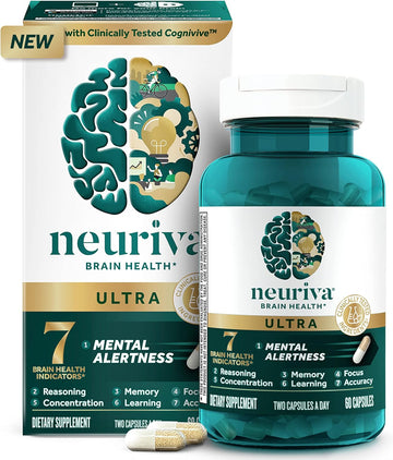 Neuriva Ultra Decaffeinated Clinically Tested Nootropic Brain Supplement For Mental Alertness, Memory, Focus & Concentration, Cognivive, Neurofactor, Phosphatidylserine, Vitamins B6 B12, 60 Capsules