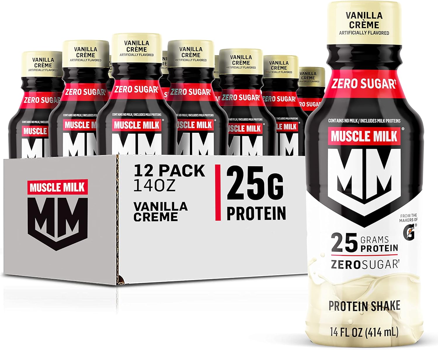 Muscle Milk Genuine Liquid Protein Shake, Vanilla Crème, 25G Protein, 14 Fl Oz Bottle, 12 Pack