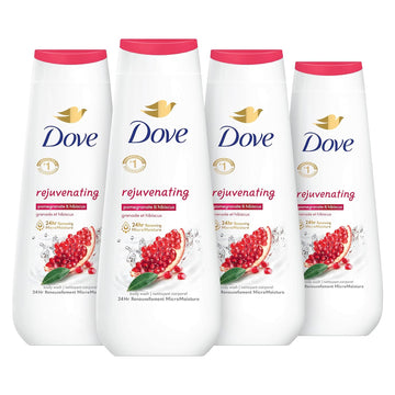 Dove Body Wash Rejuvenating Pomegranate & Hibiscus 4 Count For Renewed, Healthy-Looking Skin Gentle Skin Cleanser With 24Hr Renewing Micromoisture 20 Oz