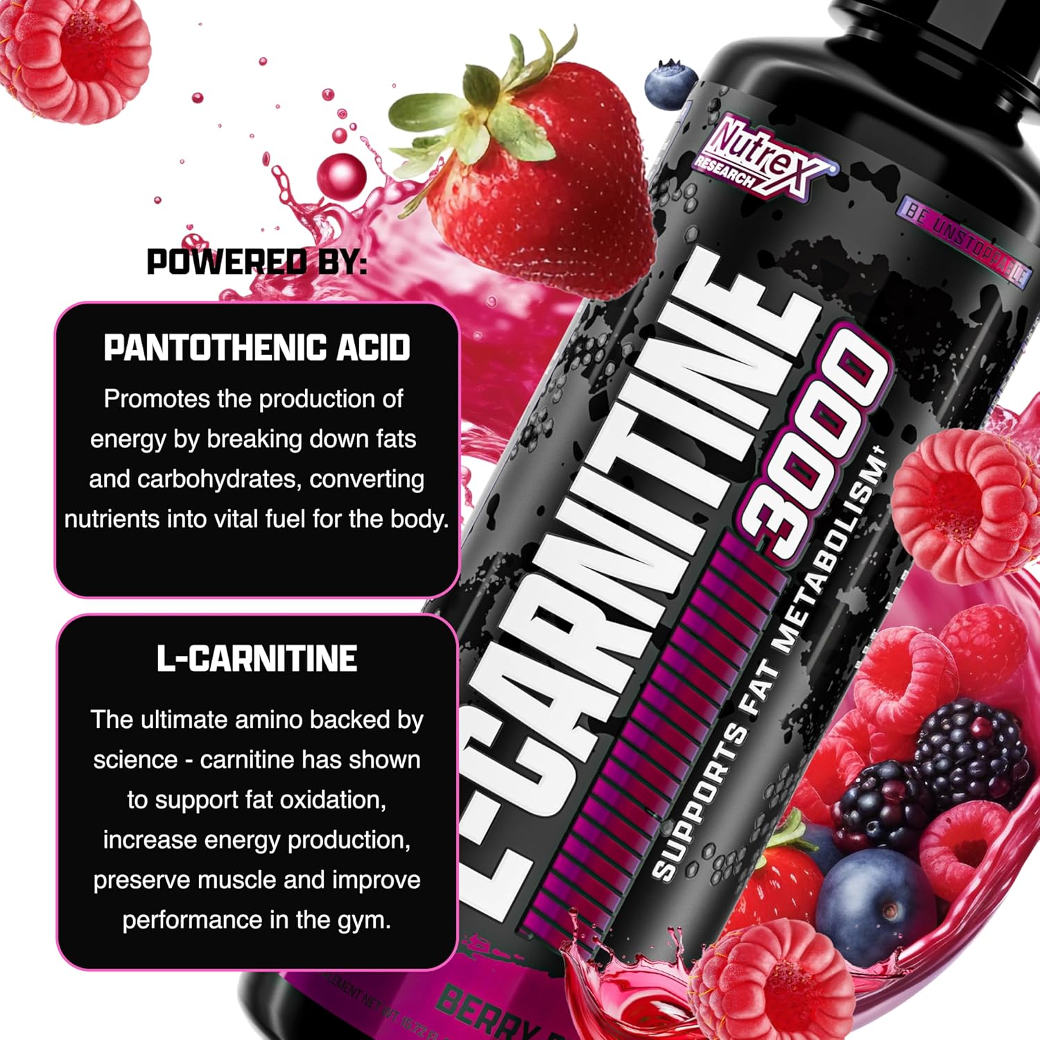 Nutrex Research L-Carnitine 3000 (31 Servings, Berry Blast) | Liquid Shots, Stimulant Free | Supports Muscle Recovery For Men and Women : Health & Household