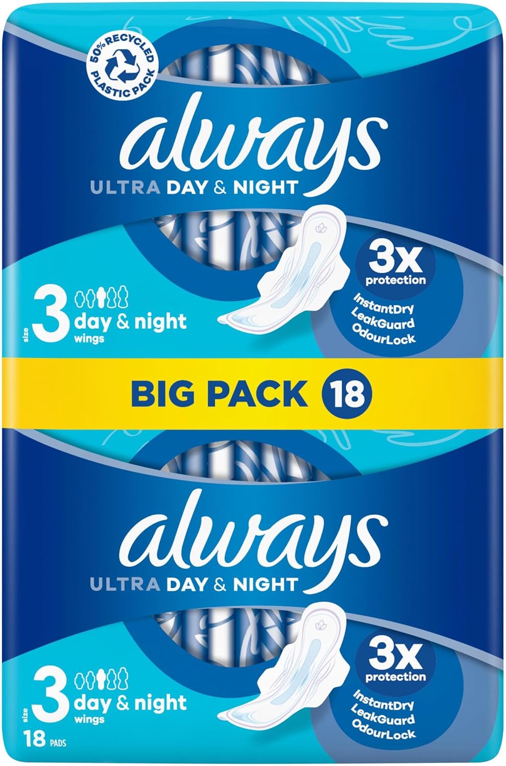 Always Ultra Sanitary Towels Day & Night (Size 3) Wings X18 Pads : Health & Household