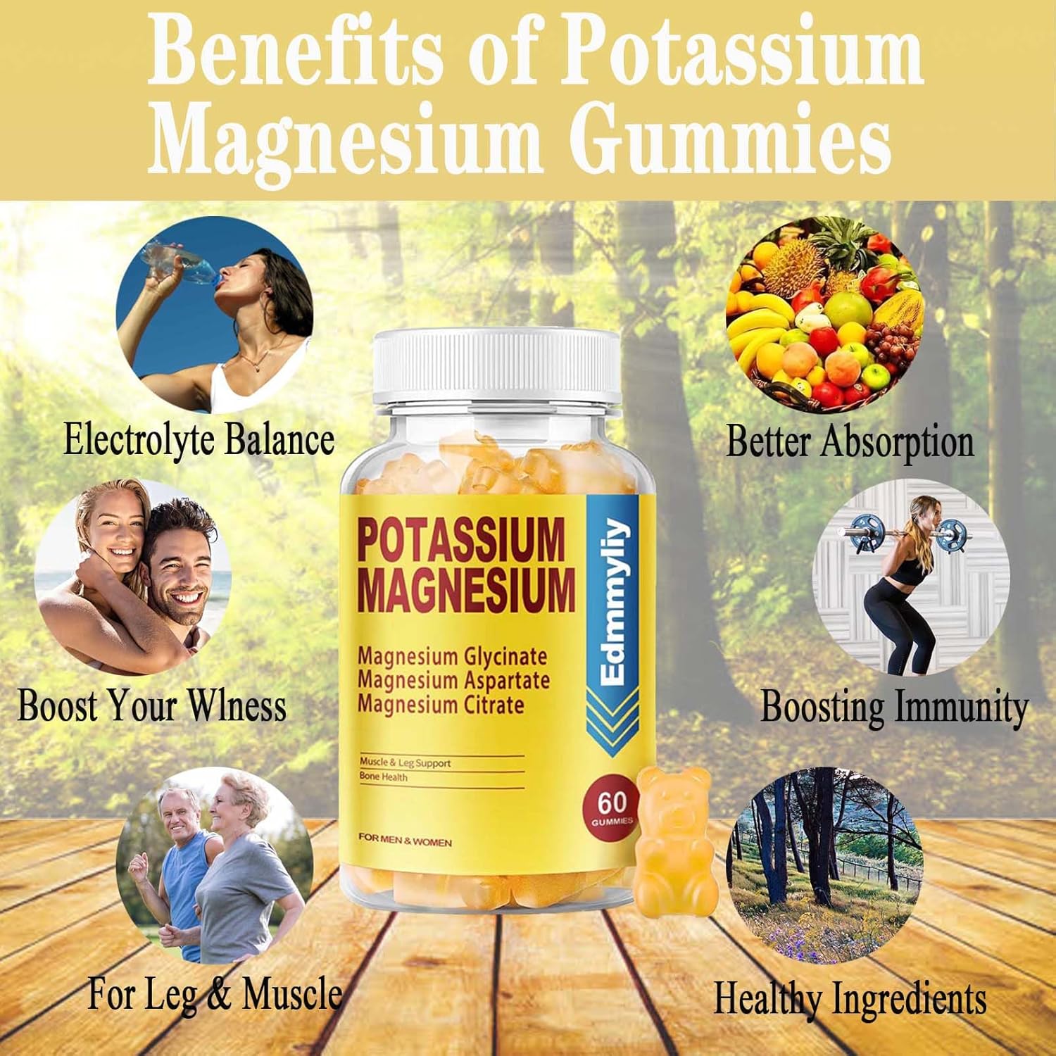 Potassium Magnesium Supplement Gummies For Adults High Absorption Potassium Gluconate 99Mg Magnesium Citrate 250Mg With Vitamin B6 B12 Supports Mood, Energy, Muscle Relaxation, Bone Health, Sugar Free : Health & Household