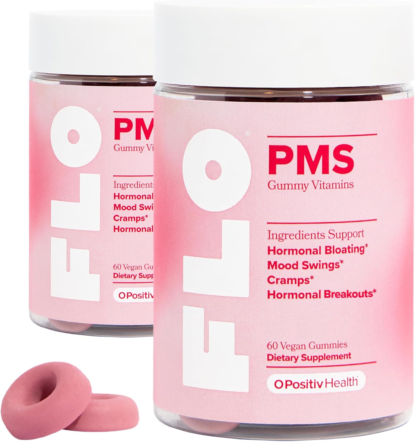 O Positiv Flo Pms Gummies For Women - Proactive Pms Relief - Targets Hormonal Breakouts, Bloating, Cramps, & Mood Swings With Chasteberry, Vitamin B6, & Lemon Balm - Pms Gummies (Pack Of 2)