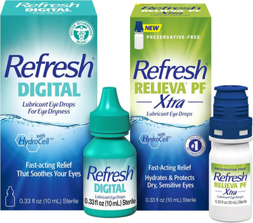 Bundle Of Refresh Relieva Xtra Preservative-Free Tears Lubricant Eye Drops, 0.33 Fl Oz (10 Ml) + Refresh Digital Lubricant Eye Drops, 0.33 Fl Oz (Pack Of 1)