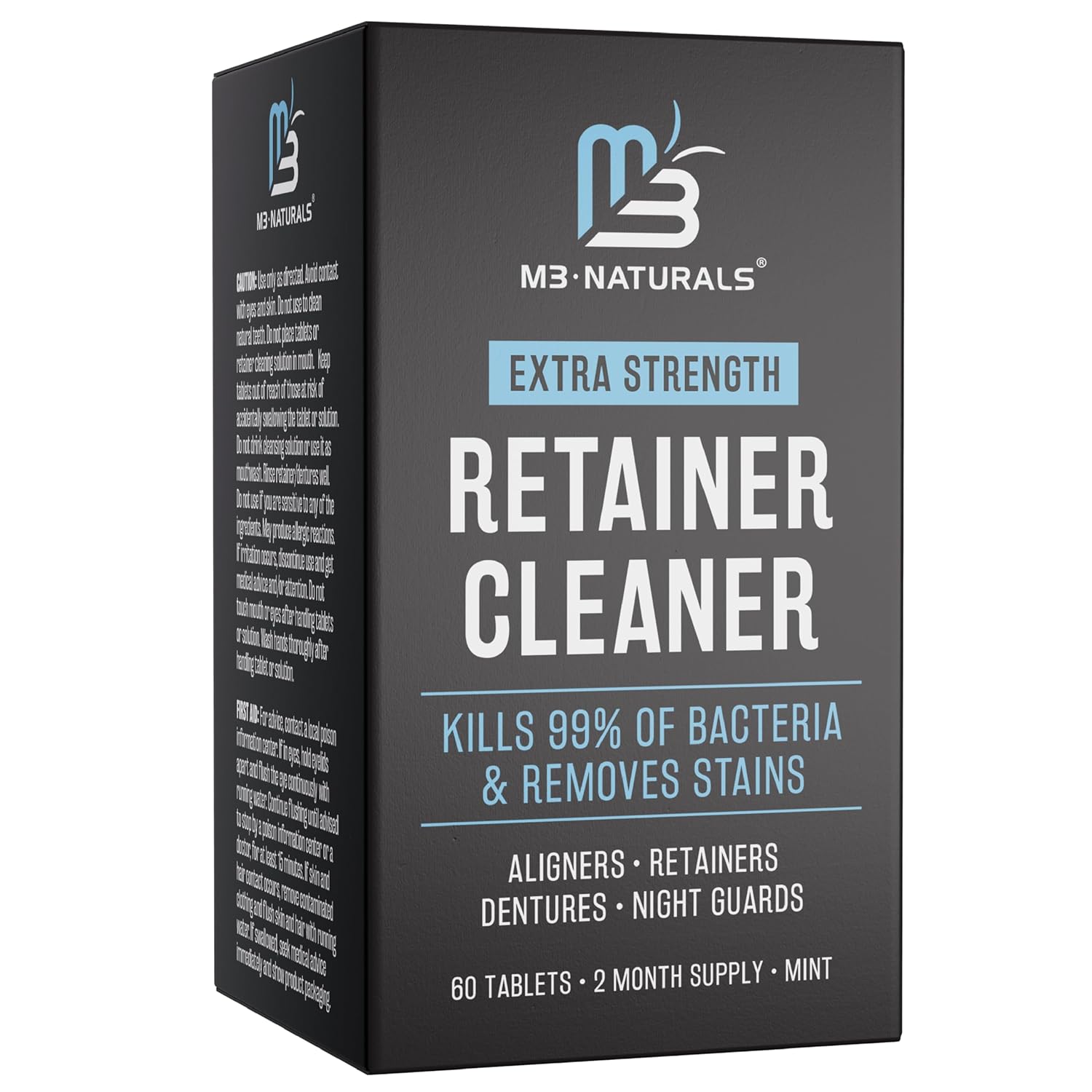 Retainer Cleanser Tablets Cleaner FSA HSA Approved Remove Odors Discoloration Stains and Plaque 2 Month Supply Denture Cleansers Retainers Mouth Guards Denture Bath Mint by M3 Naturals