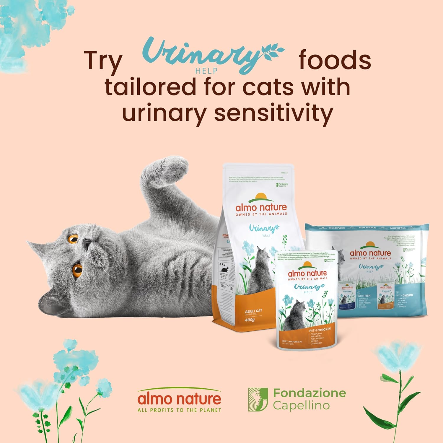 Almo Nature Functional Urinary Help Multipack Complete Wet Cat Food -3 pouches with Fish/3 pouches with Chicken, (pack of 6 pouches x70g), With Fish - With Chicken :Pet Supplies