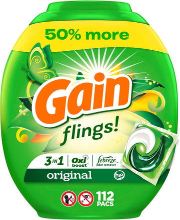 Gain Flings Laundry Detergent Pacs, 11 Count, Original Scent, 3 In 1 He Detergent Pacs With Oxi Boost And Febreeze