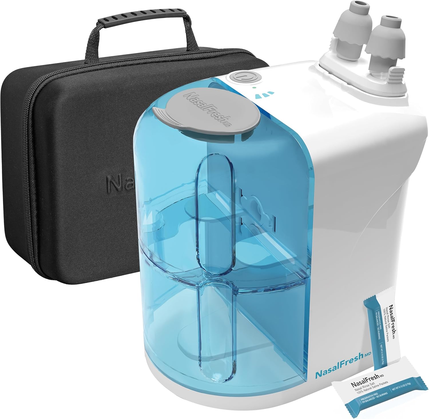 Nasalfresh Md - Dual Powered Nasal Irrigation System Nasal Rinse And Wash - Sinus Decongestant Relief System W/ 30 Saline Packets - Rechargeable - 1 Set Of Nose Pillows - Snoring Remedy
