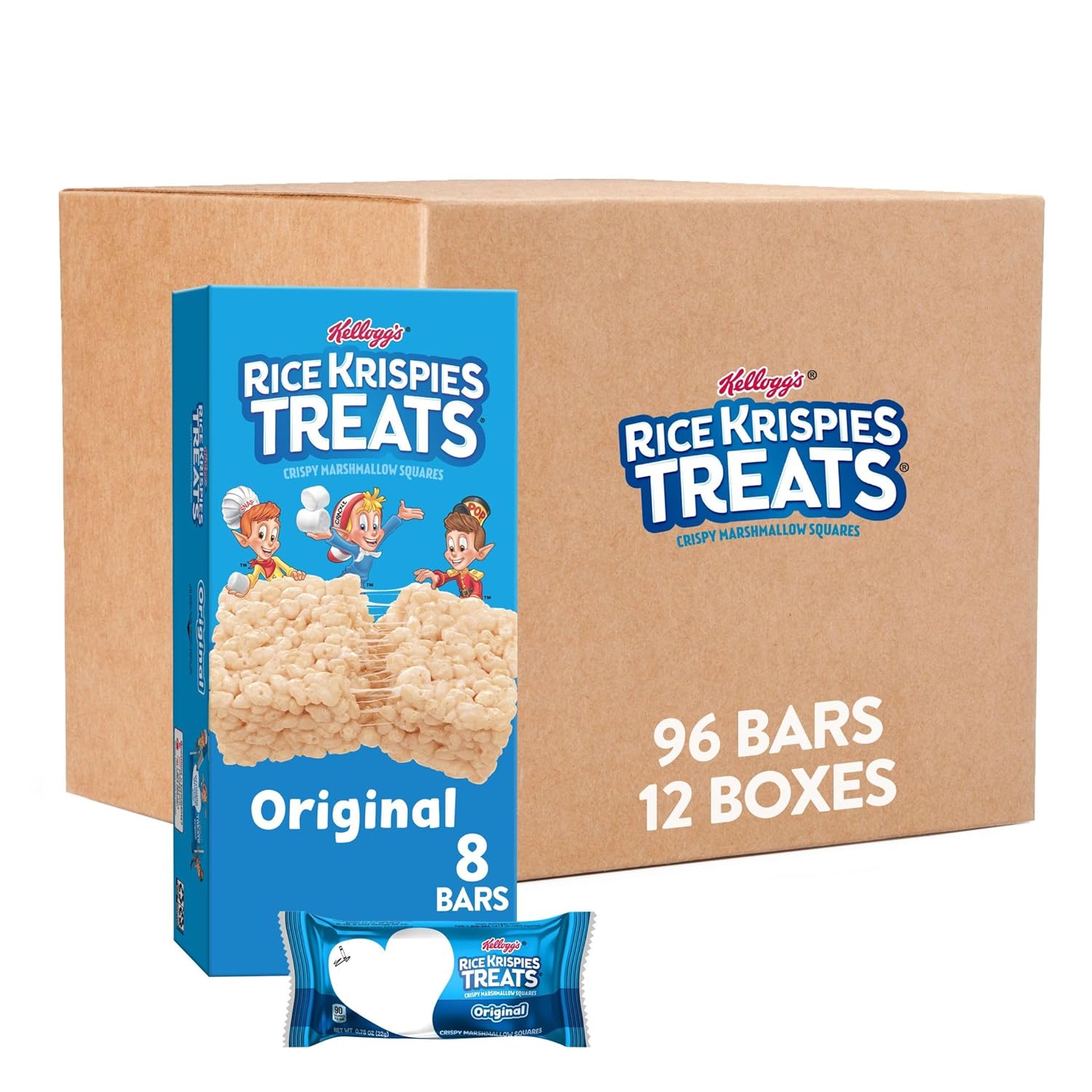 Rice Krispies Treats Crispy Marshmallow Squares, Kids Snacks, Cereal Bars, Original (96 Bars)