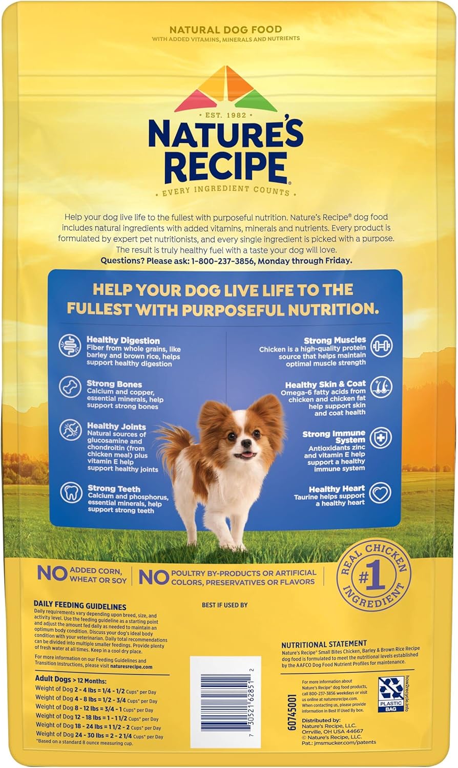 Nature?s Recipe Small Bites Chicken, Barley & Brown Rice Recipe Dry Dog Food, 4 lb. Bag : Pet Supplies