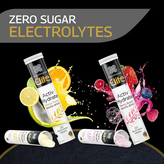 Healthspan Elite Electrolyte Tablets - Zero Sugar Hydration Support With Essential Minerals - Berry Burst Flavour - 40 Tablets - Official All Blacks Partner