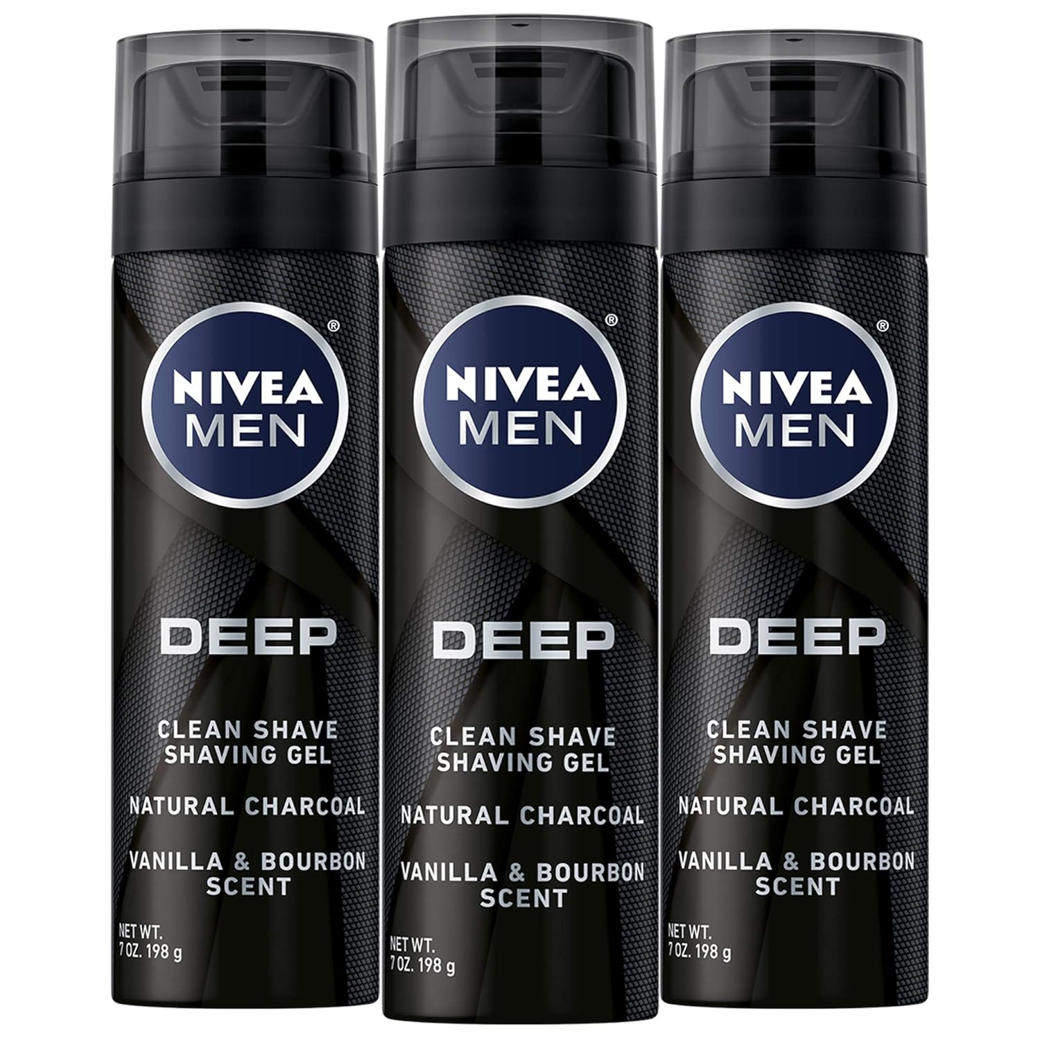 Nivea Men Deep Clean Shave Gel With Natural Charcoal, 3 Pack Of 7 Oz Cans