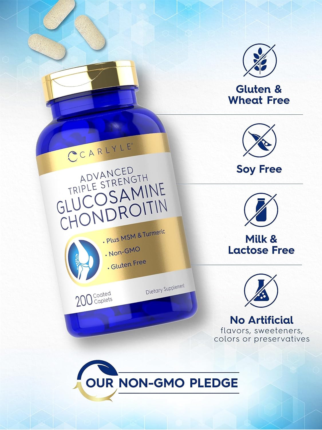 Carlyle Glucosamine Chondroitin MSM Turmeric | 4050 mg | 200 Count | Advanced Triple Strength Supplement | Non-GMO & Gluten Free : Health & Household