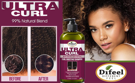 Difeel Ultra Curl With Argan & Shea Butter - Curl Boosting Shampoo 33.8 Oz., Sulfate Free Shampoo Made With Natural Ingredients