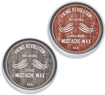 Viking Revolution Mustache Wax 2 Pack - Beard & Moustache Wax For Men - Strong Hold Helps Train Tame & Style (Citrus & Sandalwood, 2 Pack)