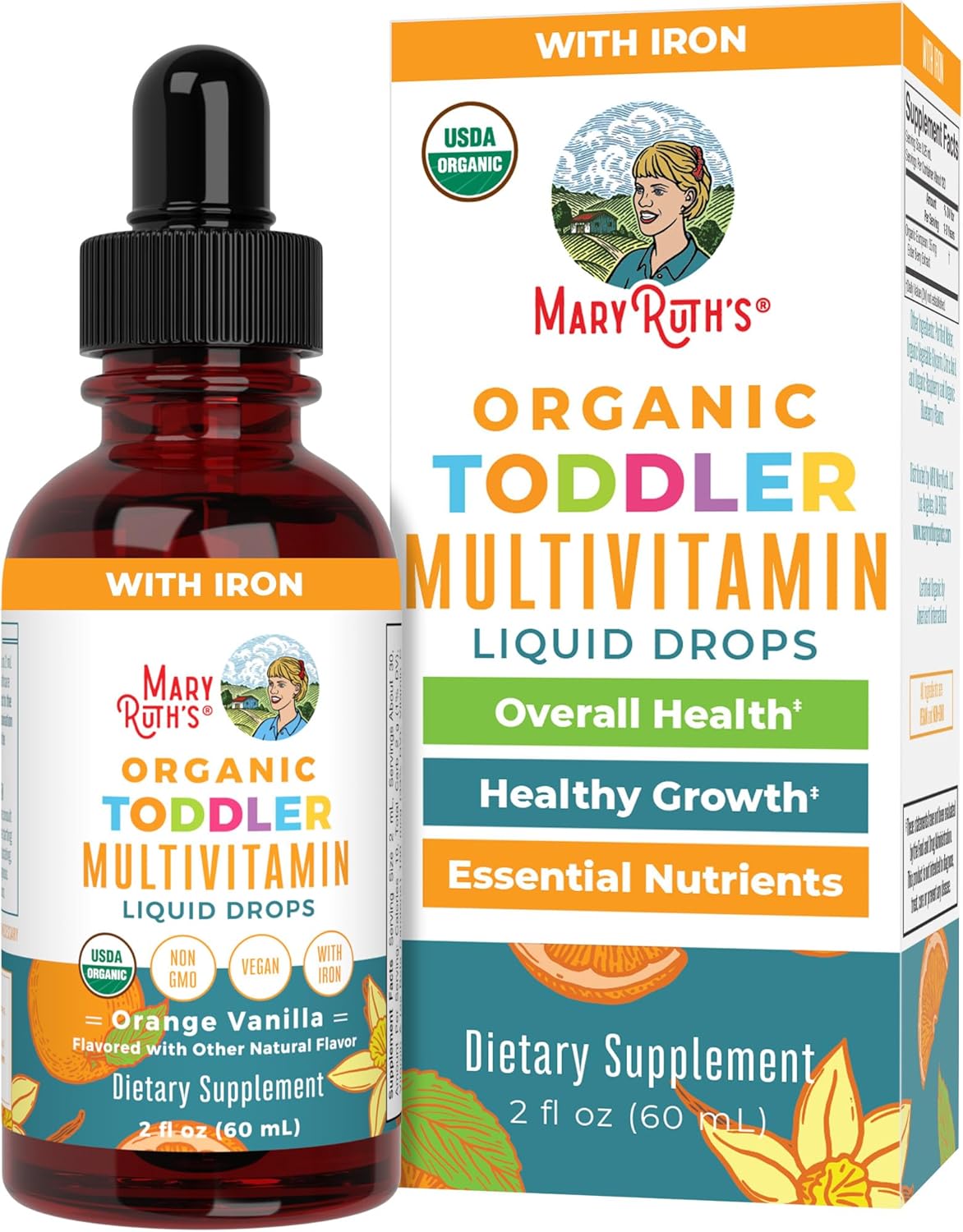 Maryruth Organics Multivitamin & Multimineral With Iron For Toddlers | Usda Organic | Sugar Free | Multivitamin Liquid Drops For Kids Ages 1-3 | Immune Support | Vegan | Non-Gmo | 2 Fl Oz