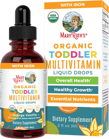 Maryruth Organics Multivitamin & Multimineral With Iron For Toddlers | Usda Organic | Sugar Free | Multivitamin Liquid Drops For Kids Ages 1-3 | Immune Support | Vegan | Non-Gmo | 2 Fl Oz