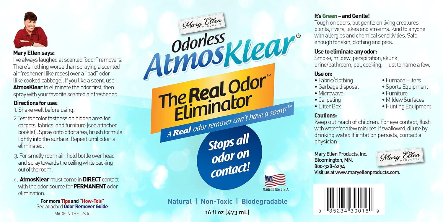 Mary Ellen Products Atmosklear Odor Eliminator, 16-Ounce (30016),Clear : Health & Household