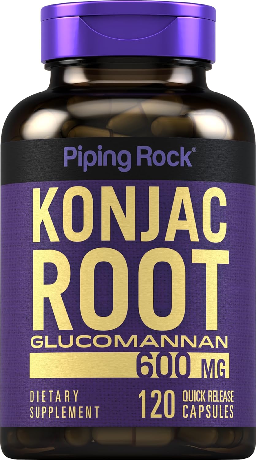 Piping Rock Glucomannan Capsules 600mg | 120 Count | Konjac Root Fiber Supplement | Non-GMO, Gluten Free