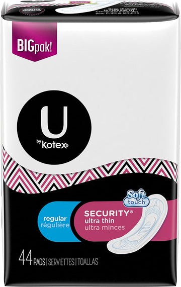 U by Kotex Security Ultra Thin Pads, Regular, Fragrance-Free, 44 Count