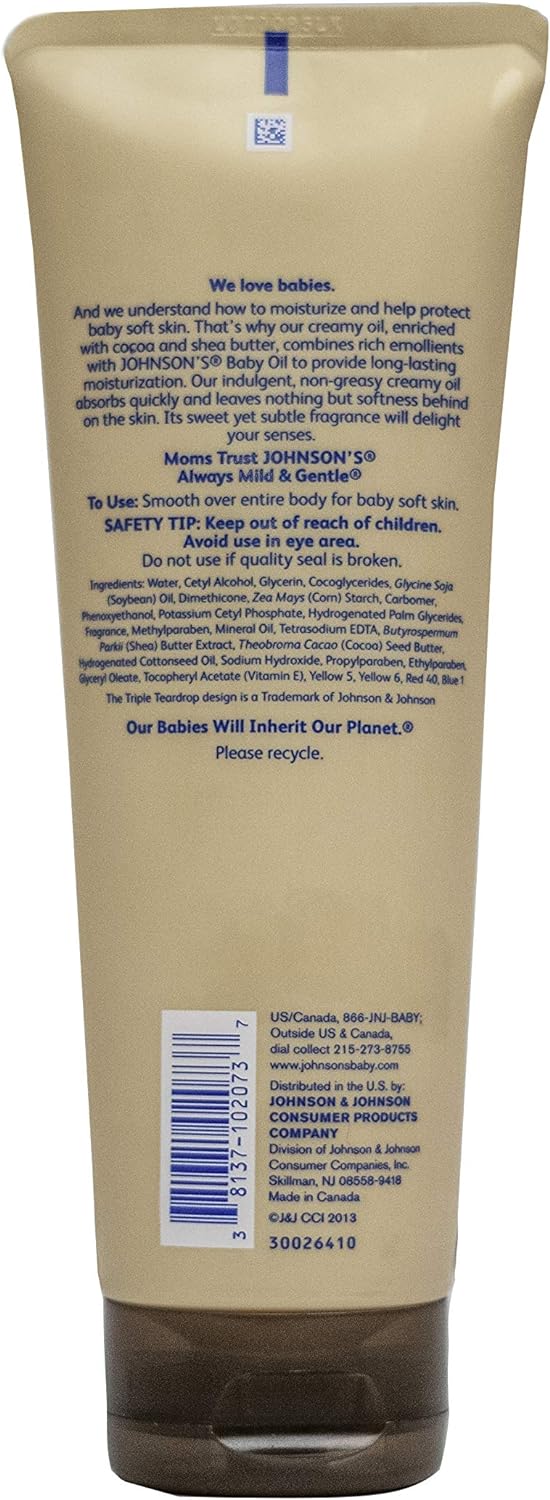 Johnson's Baby Creamy Oil, Cocoa and Shea Butter, 8 Ounce (Pack of 2) : Baby