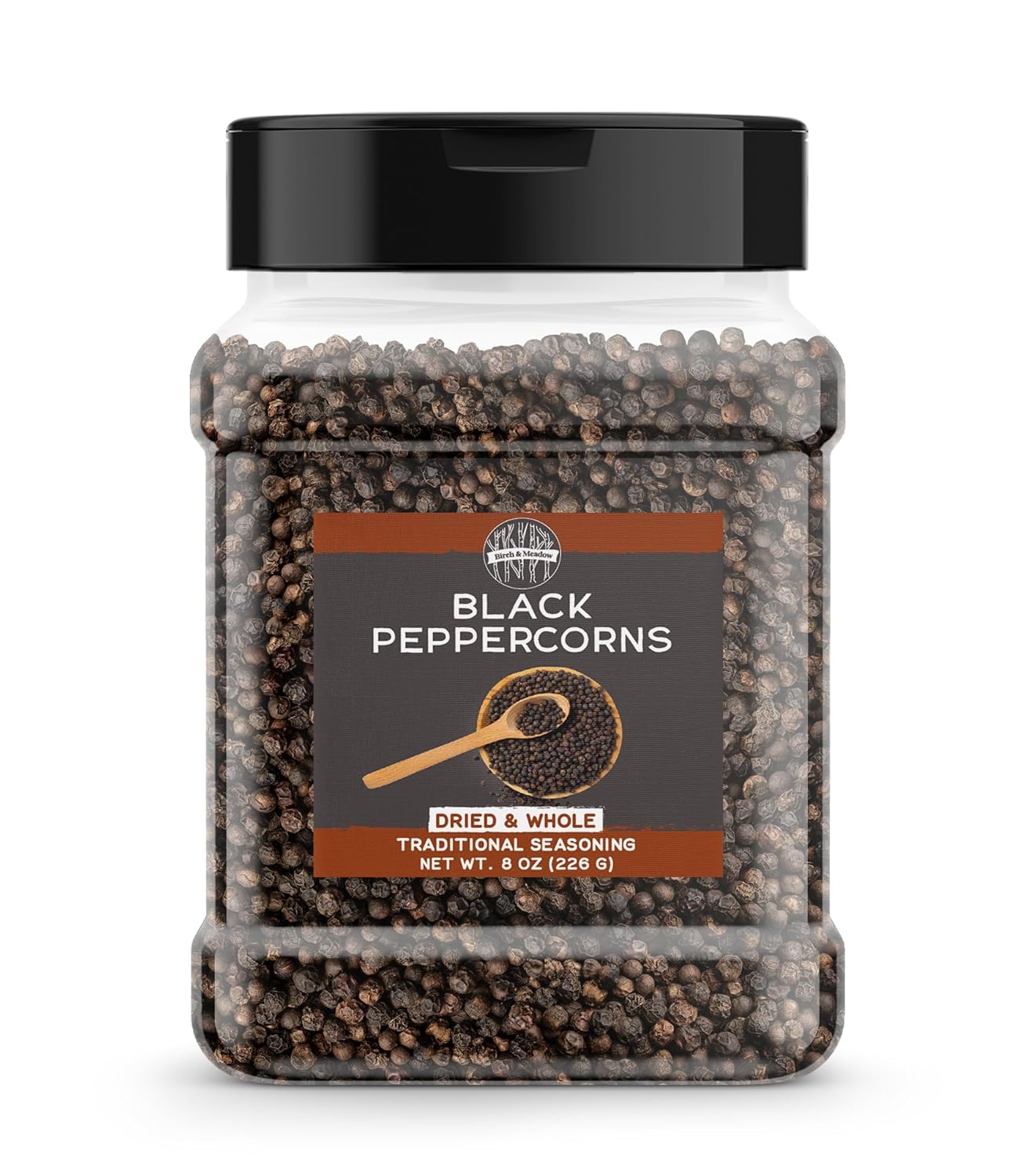 Birch & Meadow Black Peppercorns, 8 Oz, Traditional Spice, Dried & Whole, Grinder Refill