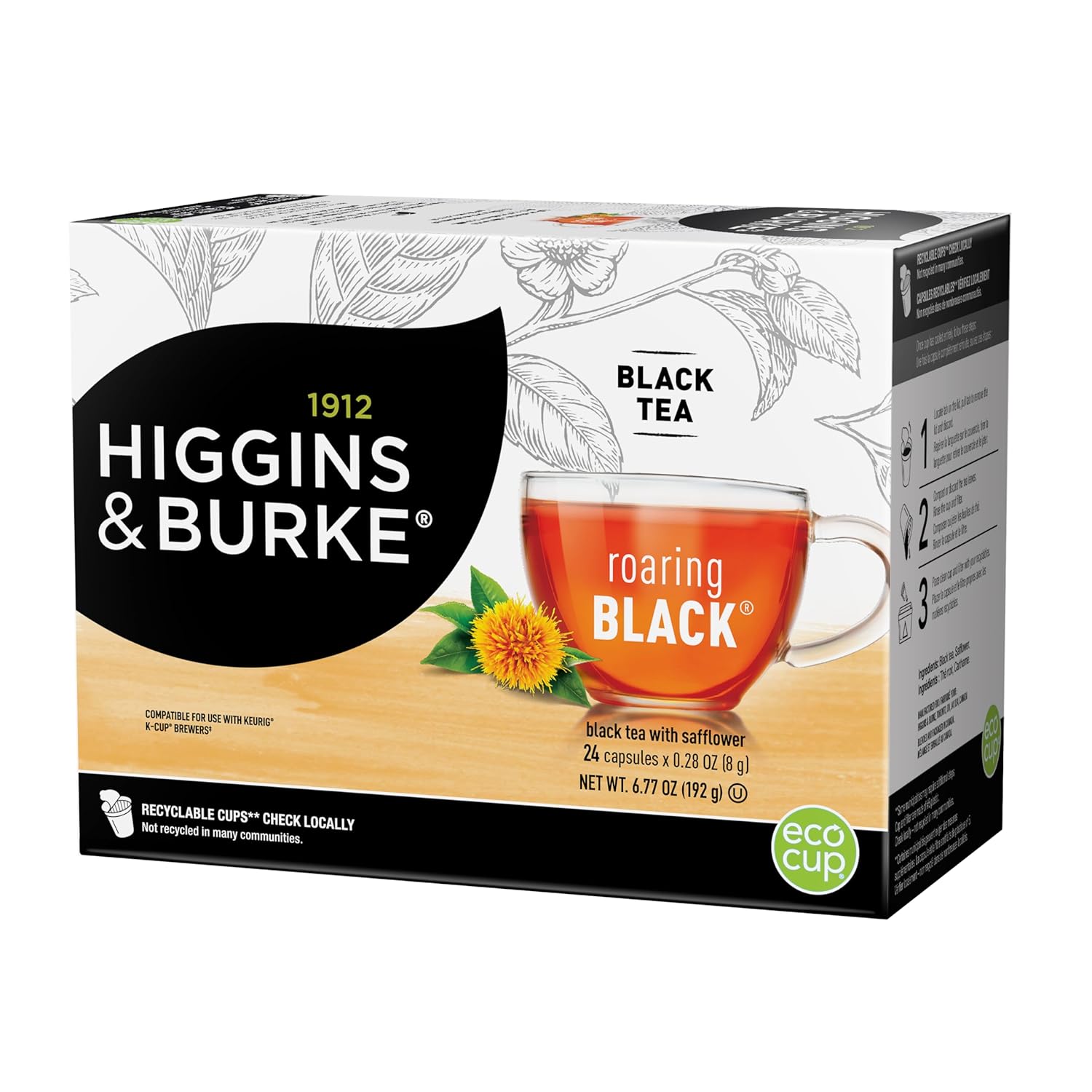 Higgins & Burke Roaring Black, Loose Leaf, Black Tea, Keurig K-Cup Brewer Compatible Pods, 24 Count