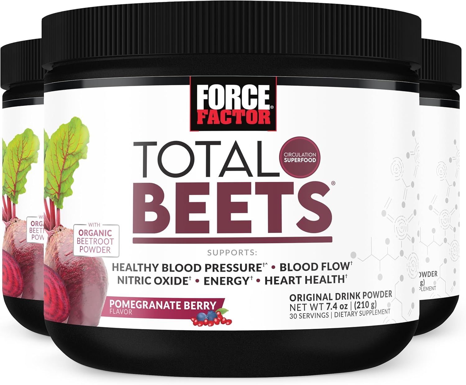 Force Factor Total Beets Drink Mix Superfood Powder With Nitrates To Support Circulation, Nitric Oxide, Energy, Endurance, And Stamina, Cardiovascular Heart Health Supplement, 90 Servings, 3-Pack