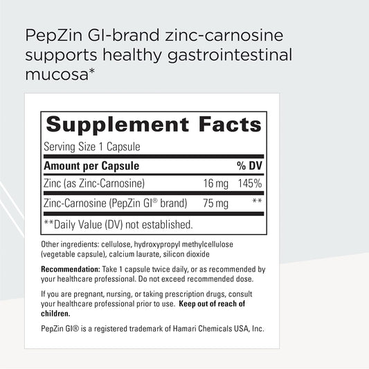 Integrative Therapeutics Zinc-Carnosine - Pepzin Gi Brand Supplement With Zinc-Carnosine - Gi Tract Support* - Gi Support Supplement With Zinc-Carnosine* - Gluten Free & Vegan - 60 Capsules