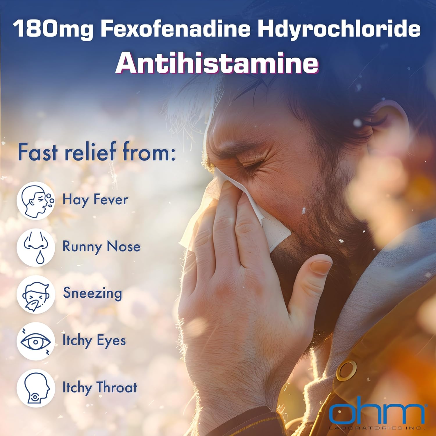 Ohm Non-Drowsy Fexofenadine Antihistamine Indoor Outdoor Allergy Relief Tablets 30Ct : Health & Household